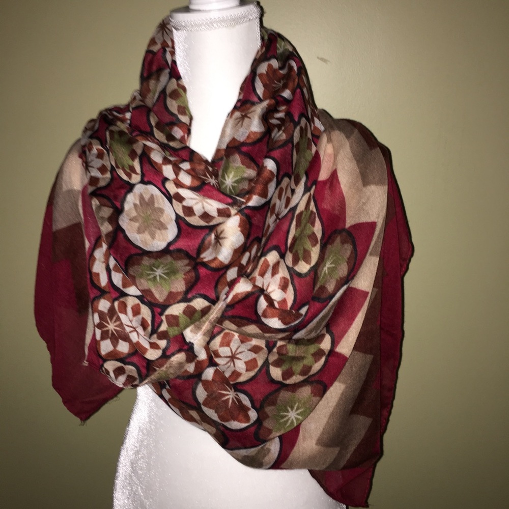 Scarf in shades of red and browns 38” x 70”
